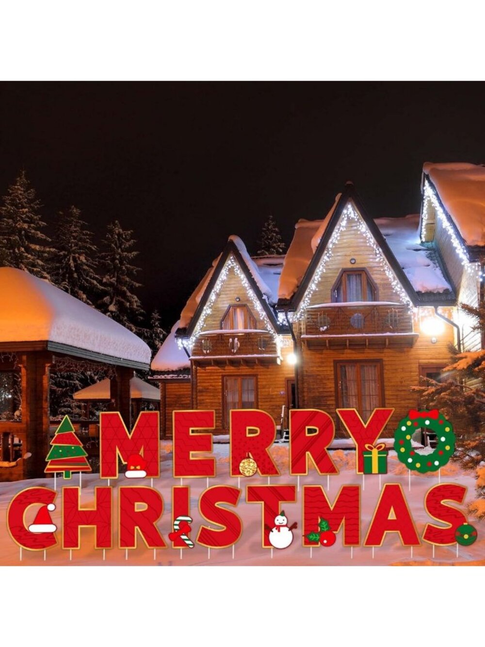 18-Inch Red Merry Christmas Yard Sign - Waterproof Holiday Lawn Decor with